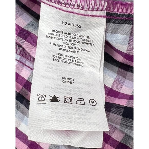 Columbia Women's Plaid‎ Button-Down Shirt Long Sleeve Medium Purple Black - Picture 4 of 5